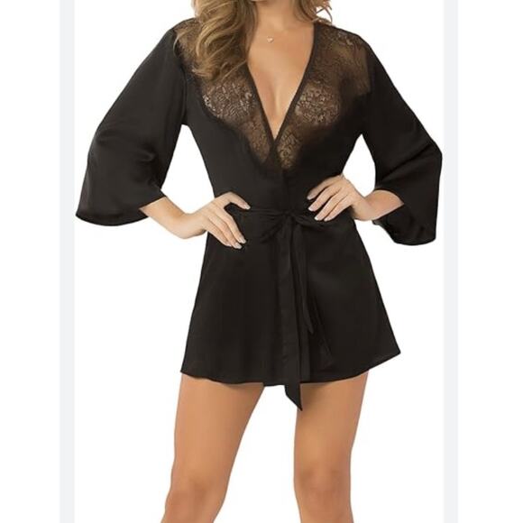 Seven 'till Midnight Black Robe O/S Satiny Lace Eyelash Wrap Intimate Feminine - Picture 6 of 6